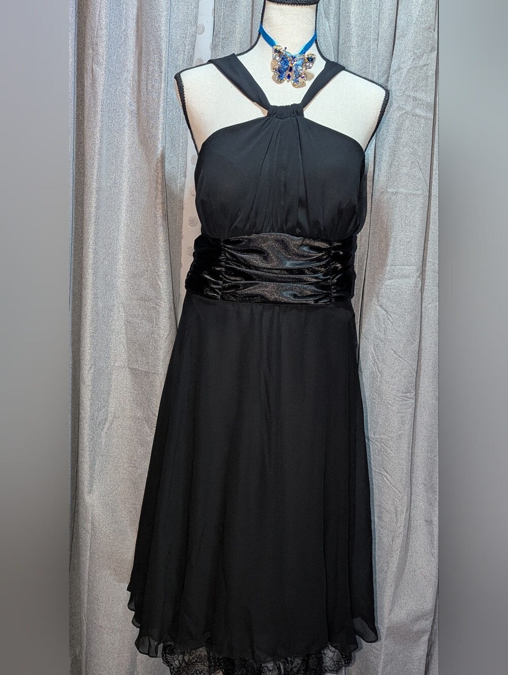 CONNECTED APPAREL Sleeveless Lacey Hem Black Dress 12